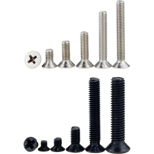 M1-M5 M1.2 M1.4 M2 M2.5 M3 M3.5 M4 Black Carbon Steel OR 304 Stainless Steel Cross Phillips Flat Countersunk Head Screw Bolt