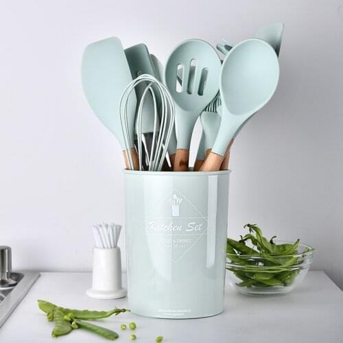 11 Piece Set Kitchenware Set Wooden Handle Silicone Nonstick Hot High Temperature Silicone Spatula Kitchen Utensils Cuisine