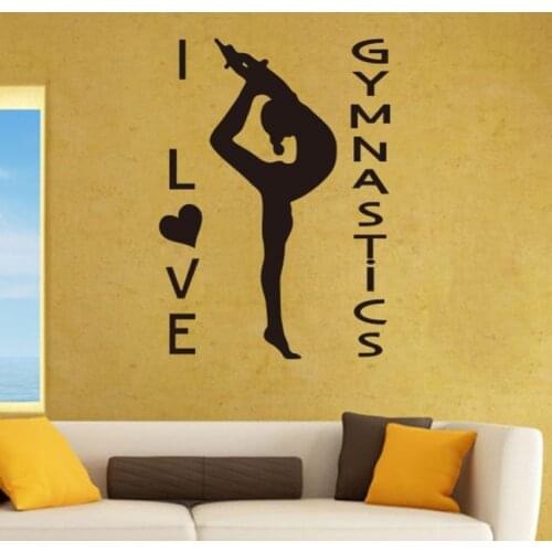 I Love Gymnastics Quote Wall Sticker Gymnastics Girls Pattern Wall Art Decal Gymnastics Club Decor Girls Room Wall Poster AZ449