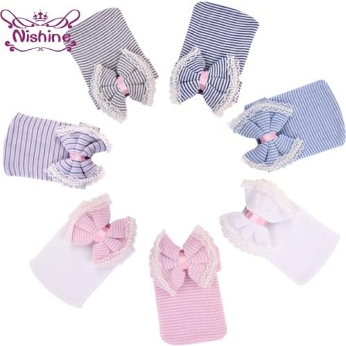 Nishine Newborn Baby Striped Hats Toddler Soft Cotton Caps with Big Bow Winter Beanie Boys Girls Bonnet Christmas Gifts