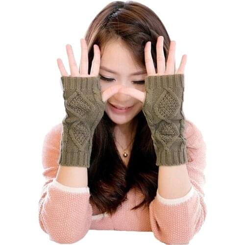 New Fashion Solid Color Short Half Finger Fingerless Knit Wrist Glove Winter Warm Workout For Women
