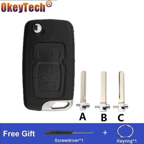 OkeyTech Flip Folding Remote Key Shell For Geely EC7 Emgrand7 EC7-RV EC715 EC718-RV Blank Left/Right Blade 3 Button Uncut Blade