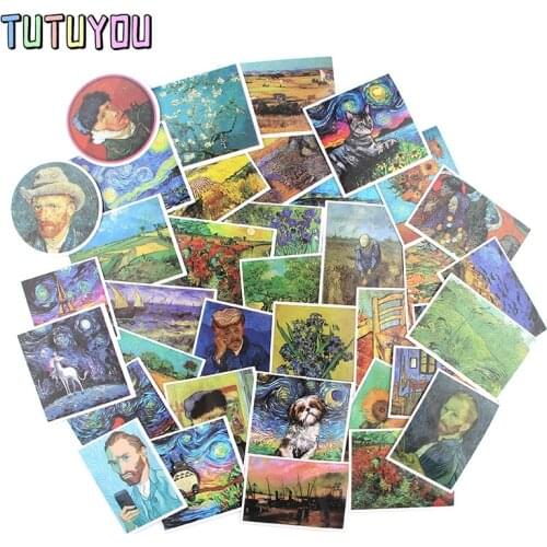 PC399 36 Pcs/set Vincent van Gogh Scrapbooking Stickers Decal For for Guitar Laptop Luggage Car Fridge Graffiti Sticker
