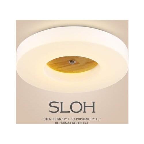 Nordic simple creative led bedroom study room corridor round solid wood ceiling light