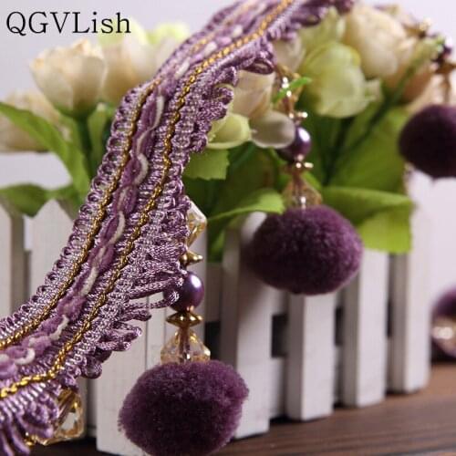 QGVLish 12M/lot Beads Curtain Lace Taasel Fringe Trim Belts Ribbon DIY Sew Sofa Tablecloth Stage Curtain Accessories Home Decor