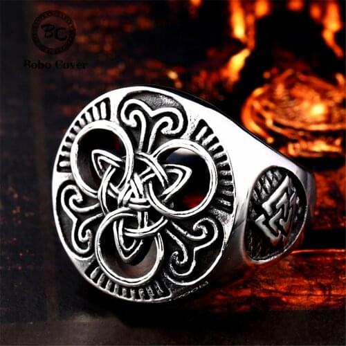 Retro Vikings Pagan Knot Slavic Ring Men Stainless Steel Norse Runes Amulet Lover Rings For Women Vegvisir Symbol Couple Jewelry