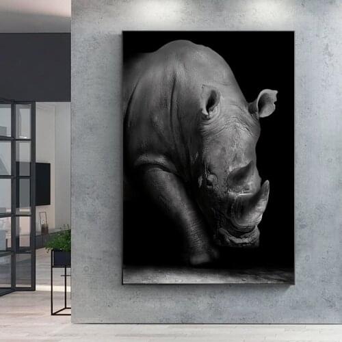 Rhino Art Canvas Print Painting Wild Animals Wall Picture Nordic Black And White Living Room Home Decoration Poster