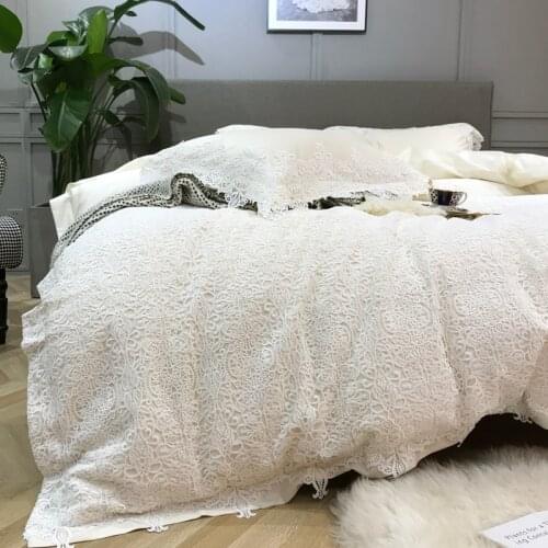 Luxury 100S Egyptian cotton Lace Royal Bedding sets Queen King Wedding Duvet cover Bed sheet set Pillowcases 4/ 6pcs Solid white