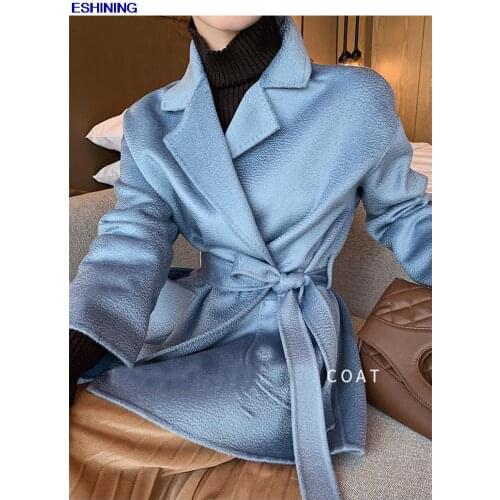 2021 M sky blue robe brief paragraph wool coat jacket water ripple female organisation