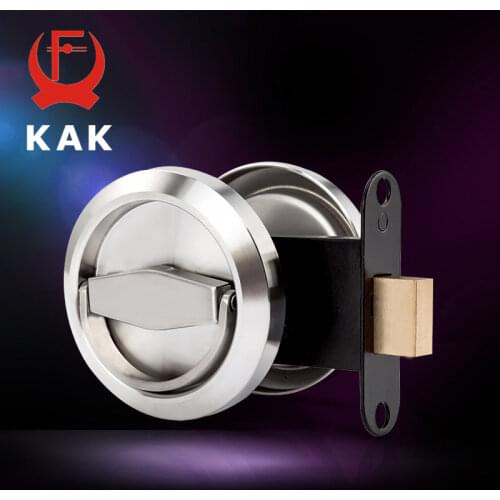 KAK Stainless Steel 304 Recessed Invisible Cup Handle Privacy Hidden Door Locks Cabinet Pulls Handle Fire Proof Disk Ring Lock