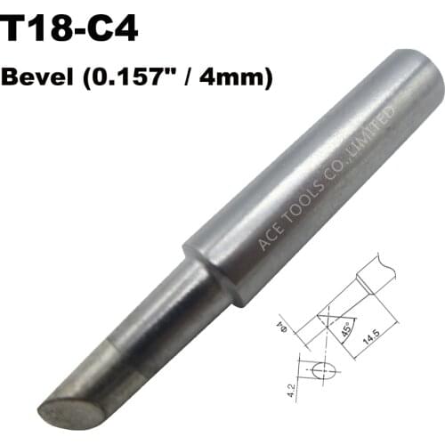 T18-C4 Soldering Tip Bevel 4mm 0.157" Fit HAKKO FX-888 FX-888D FX-8801 FX-600 Lead Free Iron Bit Nozzle Welding Handle Pencil