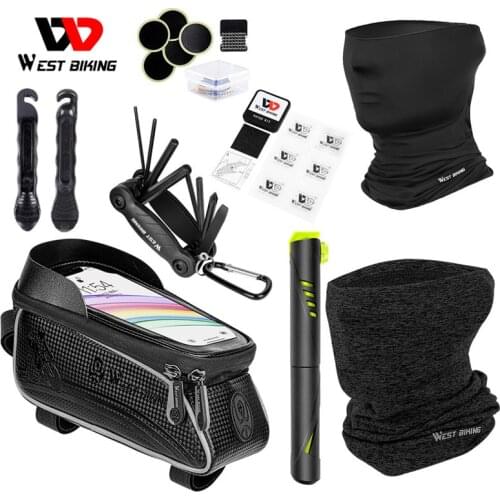 WEST BIKING Bicycle Repair Multitool Tools Kit Saddle Bag MTB Road Pump Bag Cycling Face Cover Portable Tool Set