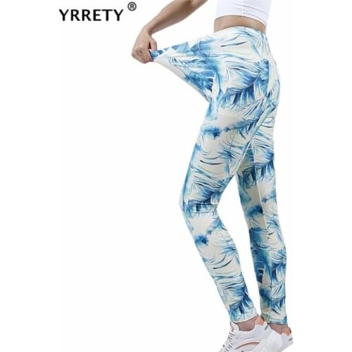 YRRETY Women Tights Fitness Running Gym Pants High Waist Sport Leggings Push Up Beige Green Leaf Printing Ankle-Length Bottom