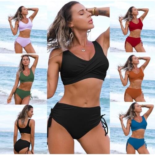 Womens Bikini Swimsuit Floral Print Lace Up Two Piece Bathing Suit Women High Waist Bikini Swimsuit Swimwear Female