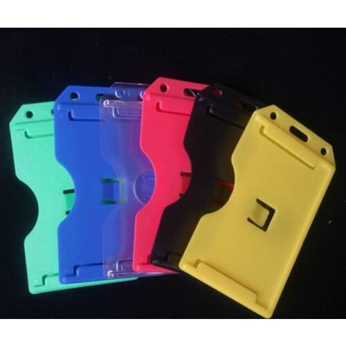Hard Plastic Badge Holder Vertical-Side Load 2 Card Protector - Multiple Card ID Badge Holders Heavy Duty Rigid