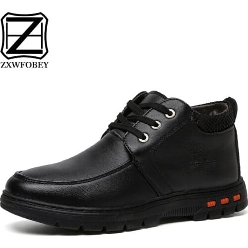 ZXWFOBEY Fur Men Casual Shoes Leather Fur Warm Winter Boots Rubber Winter Shoes Men Flat Leather Flat Shoes Men