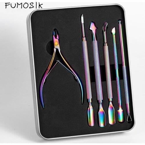 1 Box Nail Cuticle Pusher Tweezer Dead Skin Remover Clipper Colorful Stainless Steel Trimmer Plier Edge Cutter Nail Art Tool