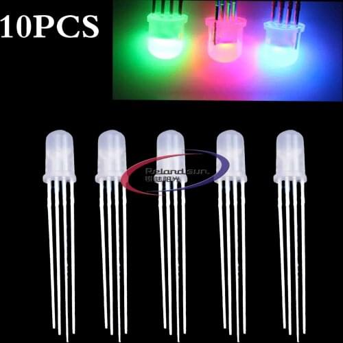 10pcs 5mm RGB LED Common Cathode Tri-Color Emitting Diodes f5 RGB Diffused