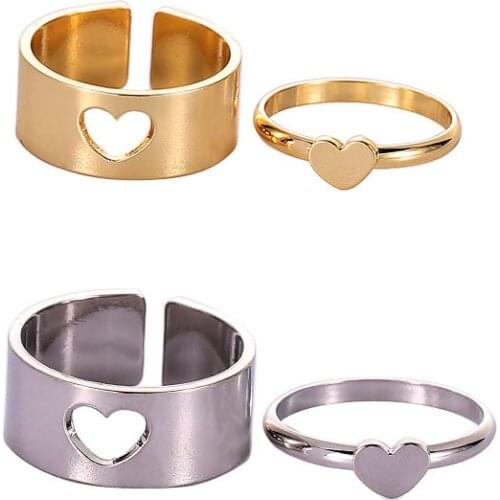 2pcs/set Punk Couple Love Rings for Men Women Heart copper Ring Combination Butterfly Fashion Lightning Ring Couple Wedding Ring