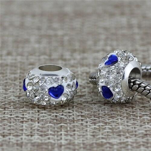 2017 Summer 5 colors heart with CZ Bead big hole Fit Original pan Charm Bracelets DIY fashion Jewelry Drop shipping Blue red