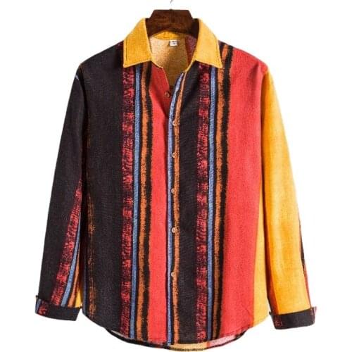 2020 Autumn Fashion Casual Loose Men African Style Vertical Striped Cotton Long Sleeve Shirt