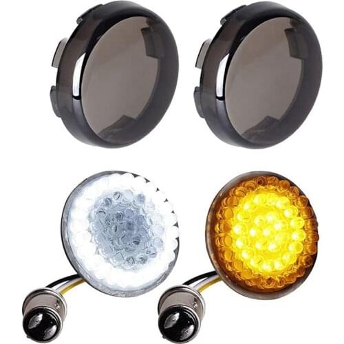 4PCS Smoked Front Turn Signals LED Lights Panel Motorcycle 1157 Insert Kit for Dyna Road Street Glide