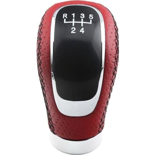 5 RED Stitching Leather Manual Car Gear Shift Knob Stick Shifter Lever