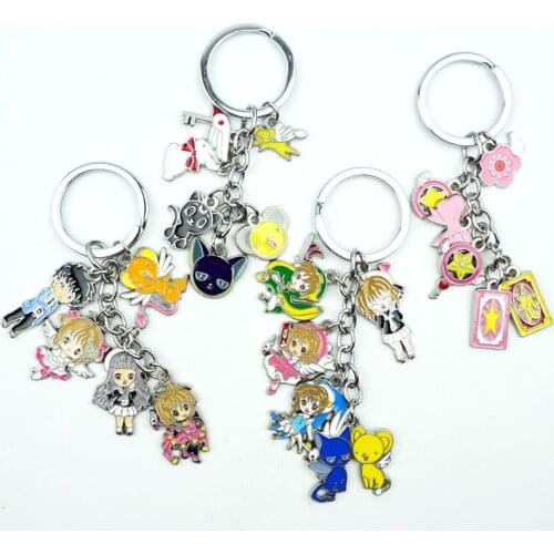 5 in 1 Set Cute Kawaii Captor Sakura CERBERUS Keychain Keyring Cartoon Figures Alloy Metal Pendant Key Ring Cosplay Accessories