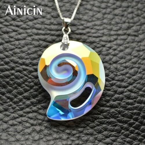Ainicin Faceted Genuine Crystal Snail Shape Rainbow Color Plated Pendants 1mm Box Chain Necklace For Women Gift Jewelry