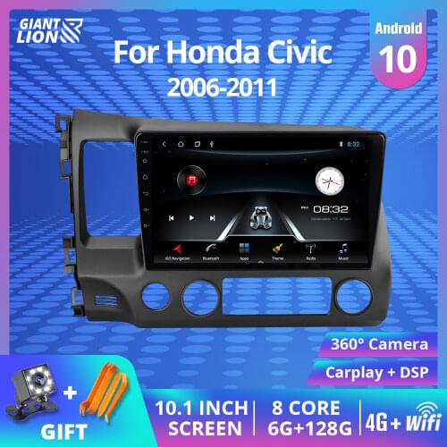 10.1 Inch 2Din Android 9.0 Car Radio Multimedia Player For Honda Civic 2006-2011 Navigation GPS Dvd Player Head Unit Autoradio