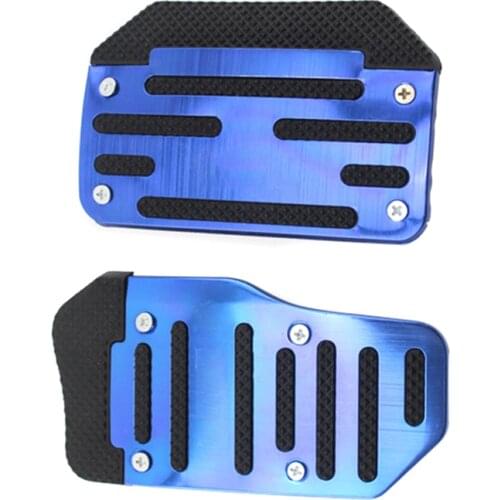 2pcs Car Blue Aluminum Non-slip PVC Board Automatic Gas Brake Foot Pedal Pad Cover Accelerator Pad Cover DIY Accessories