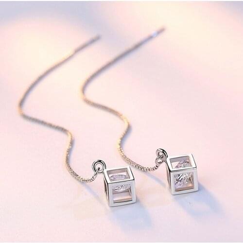 Fringed Diamonds Cube Long Earrings Simple Earrings Box Earrings ValentineS Day Party Gifts