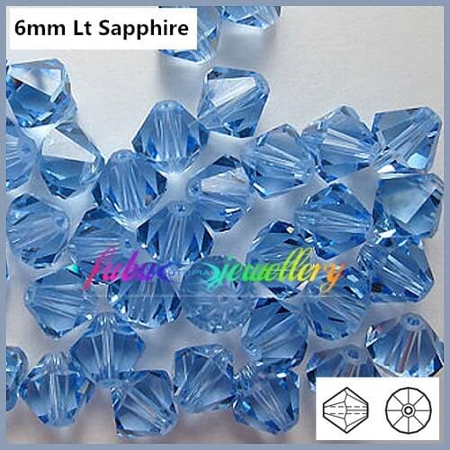 Free Shipping! 288pcs/Lot, AAA Chinese Top Quality 6mm Light Sapphire Crystal Bicone Beads