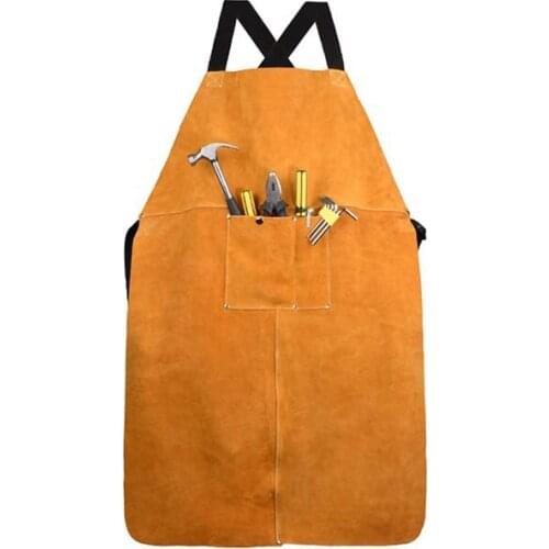 BMBY-Leather Welding Apron, Leather Welding Work Apron Heat Resistant & Flame Resistant Bib Apron, Heavy Duty Tools Shop Work Ap