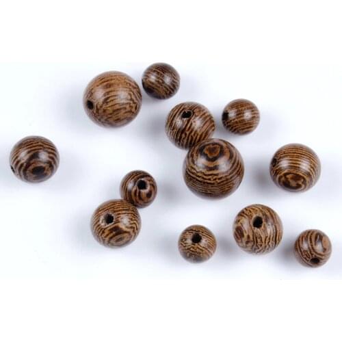 50/100/200Pcs Natural Brown Beads Round Spacer Stripe Wooden Beads For Jewelry Makings DIY Kids Jewelry Accessories 6/8/10mm