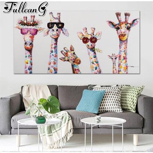 FULLCANG Cute giraffe childs animals large diamond painting 5d diy full square round drill mosaic embroidery sale decor FC3221