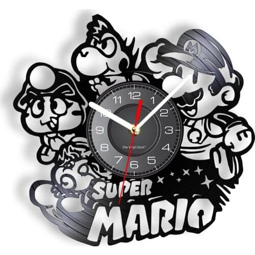 Classic Video Game Inspired Vinyl Record Clock Cartoon Character Gaming Home Decor Wall Watch Game Room Kids Artwork Timepieces