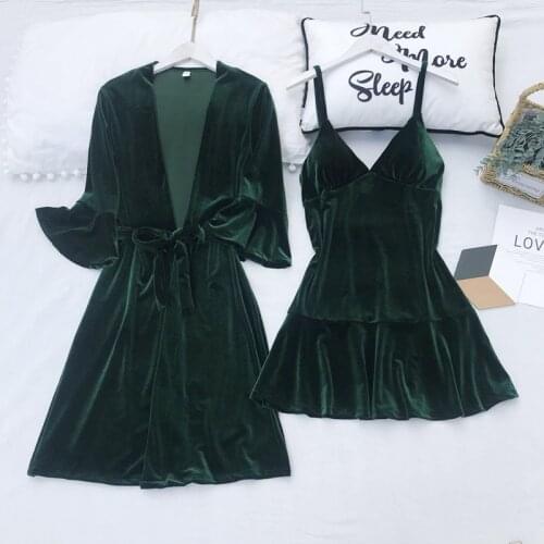 MECHCITIZ Winter Women Pajamas Set Velvet Robe Gown Set Autumn Sexy Lingerie 2 Peices Femme Sleepwear Pijamas Underwear Bathrobe