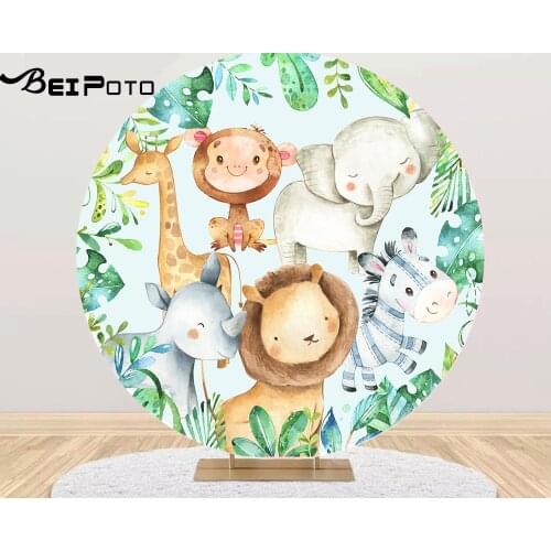 Round circle background baby shower birthday backdrop Tropical plants jungle animals children Party decor table Covers YY-592