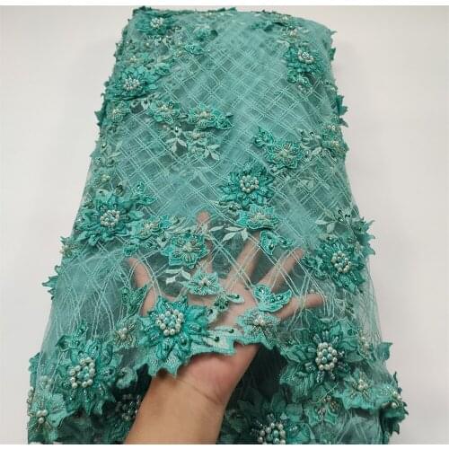 Latest 2021 Tulle Lace Fabric High Quality African Embroidery Swiss French Guipure Sequins Wedding Party Dress Beaded 5yards