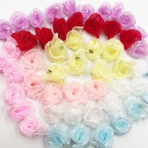 50pcs 15mm Organza ribbon Flowers for wedding decoration clothes DIY applique