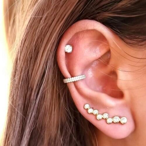 ALYXUY Mini Hoop 4pcs/Set Earrings Lobe Auricle Womens Fashion Line Rhinestones Zircon Earrings Ear Hook Clip Stud Jewelry