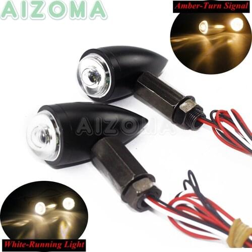 Motorcycle Black 2 in 1 LED Turn Signal For Harley Chopper Bobber Custom Amber Blinker Indicator w/ DRL Running Lights Universal
