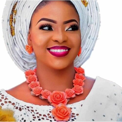 Dudo Store Bridal Jewelry Set For African Traditional Weddings Nature Coral Flowers Necklace Set Free Shipping 3 pcs 2019 Gift