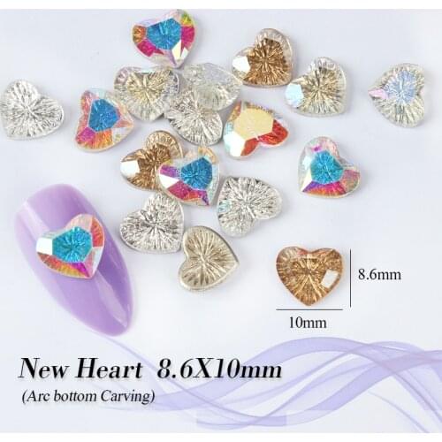 New 8.6x10mm Heart Crystal Arc bottom Carving Relief effect Rhinestones 30pcs/100pcs DIY Art Manicure Diamond