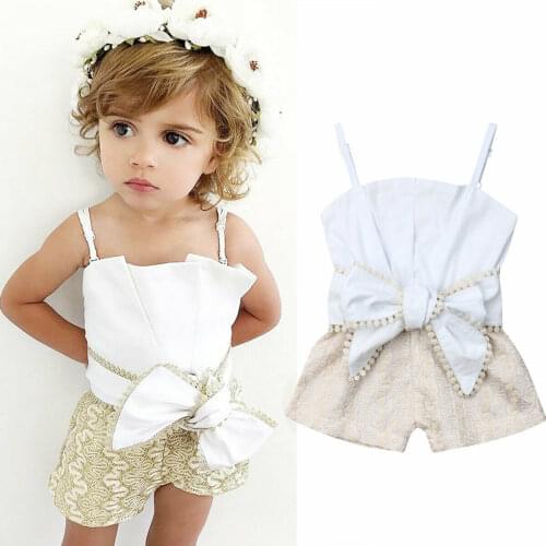 Summer New 1-4Years Sexy Toddler Kid Baby Girl Lace Sling Openwork Bow Rompers Top Outfit Fashion Clothes