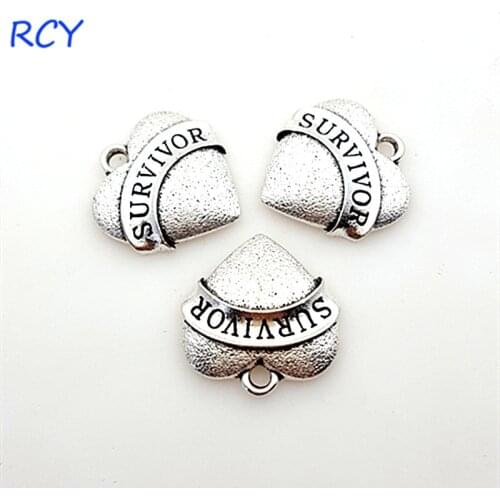 Top Quality 5 Pieces/lot 22mm antique silver color Letter Printed survivor charms heart charms for jewelry making