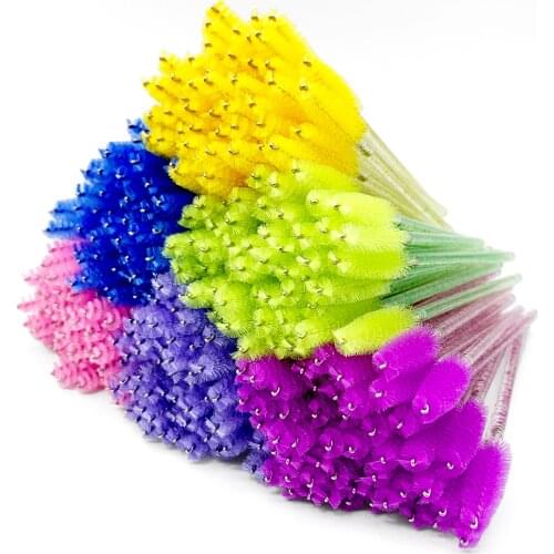 Good Quality Disposable 25/50 Pcs/Pack Crystal Eyelash Makeup Brush Diamond Handle Mascara Wands Eyelash Extension Tool