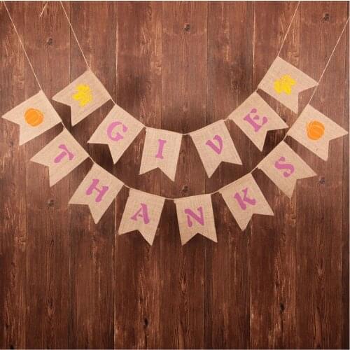 Give thanks pumpkin Banner Garland DIY Burlap Bunting Banner for Home Event Party Wedding Decor Party Supplies