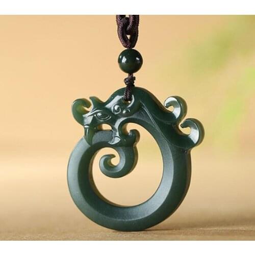 Natural Hetian Nephrite Pendant Carved Chinese Dragon Zodiac Dragon Pendant Necklace Amulet Mens fashion jades Jewelry